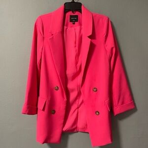 NWOT Love Tree Hot Pink Double Breasted Open Blazer. Size Small